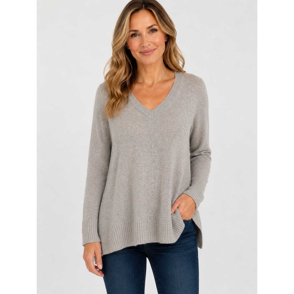 C by Bloomingdale's Cashmere A-line Tunic Sweater Heather Oatmeal Size S *Flaw